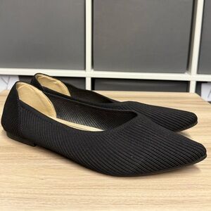 Tingrise Slip On Pointed Toe Comfortable Knit Black Women's Ballet Flats